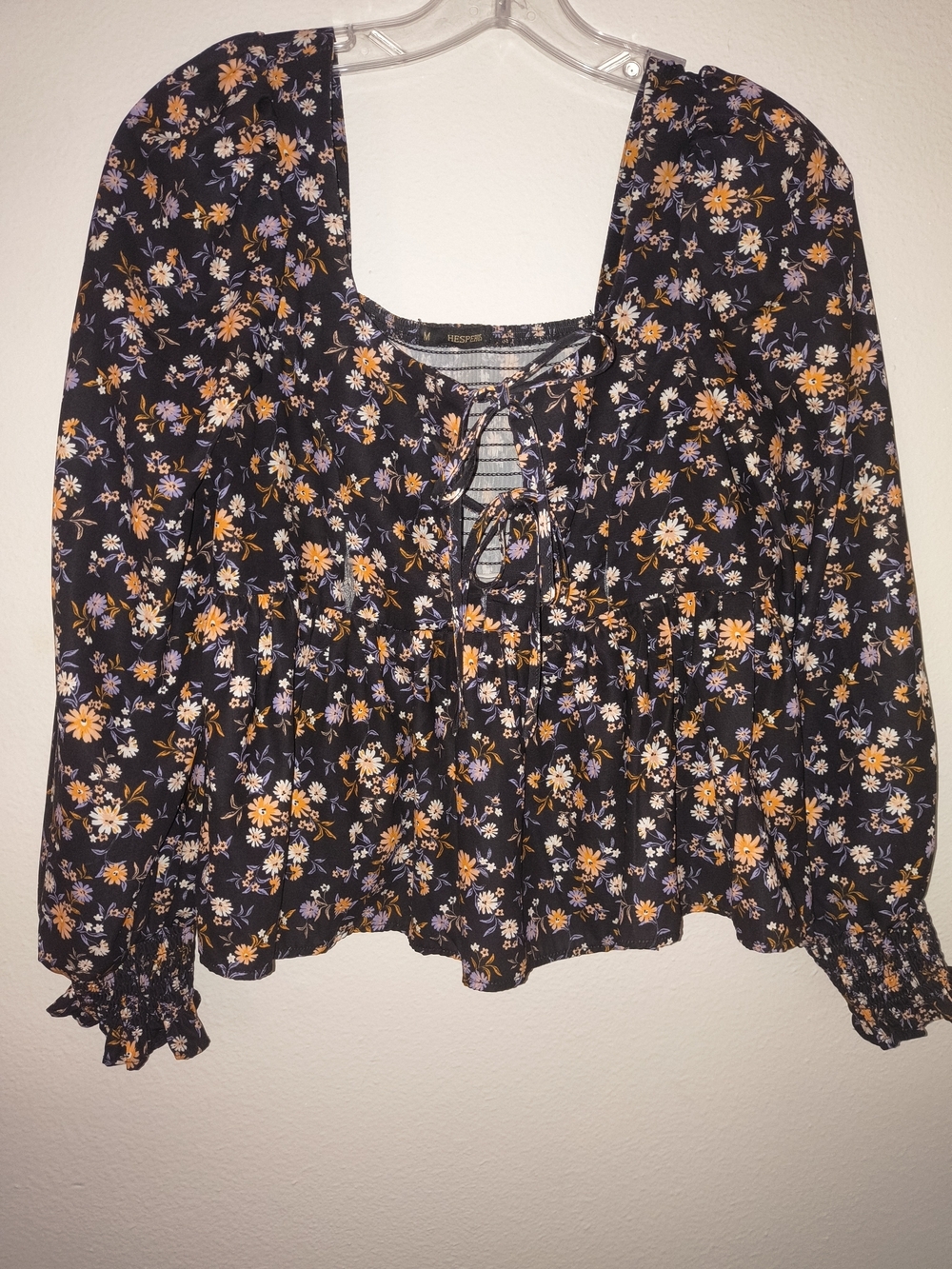 Hesperus Floral Peplum Blouse Medium Cottagecore Square Neck Smocked Back
